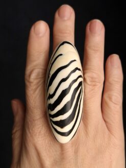 Vegan Ivory & Black Ring - Size 7.5