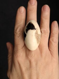 Vegan Ivory & Black Ring - Size 7.5
