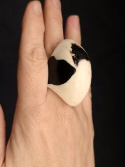 Alternative view of Vegan Ivory & Black Ring - Size 7.5