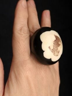 Alternative view of Vegan Ivory & Black Ring - Size 7