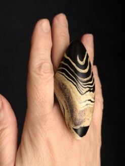 Alternative view of Vegan Ivory & Black Ring - Size 9.5