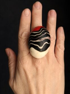 Vegan Ivory, Black & Red Ring - Size 8