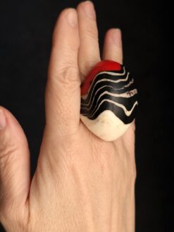 Alternative view of Vegan Ivory, Black & Red Ring - Size 8
