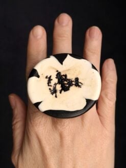 Vegan Ivory & Black Ring - Size 7.5