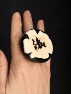 Alternative view of Vegan Ivory & Black Ring - Size 7.5