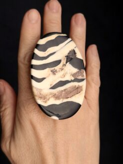 Vegan Ivory & Black Ring - Size 7.5