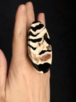 Alternative view of Vegan Ivory & Black Ring - Size 7.5