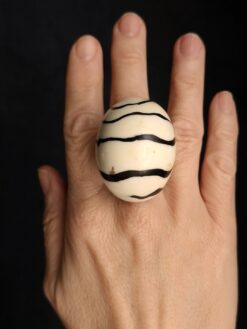 Vegan Ivory & Black Ring - Size 8.5