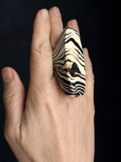Alternative view of Vegan Ivory & Black Ring - Size 7.5
