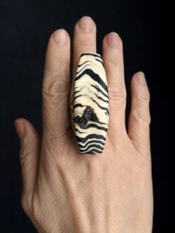 Vegan Ivory & Black Ring - Size 7.5