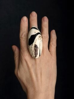 Alternative view of Vegan Ivory & Black Ring - Size 7