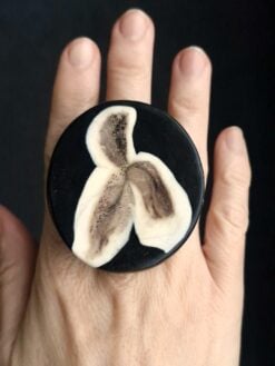 Black & Vegan Ivory Ring - Size 6.5