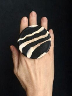 Alternative view of Vegan Ivory & Black Ring - Size 8