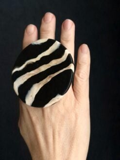 Vegan Ivory & Black Ring - Size 8