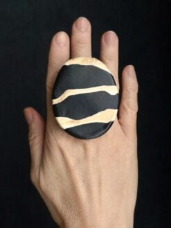 Vegan Ivory & Black Ring - Size 7