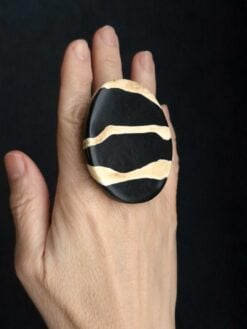 Alternative view of Vegan Ivory & Black Ring - Size 7
