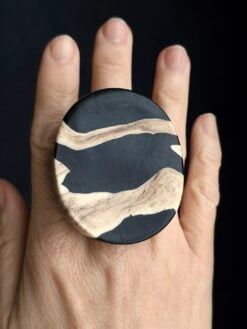 Vegan Ivory & Black Ring - Size 7.5