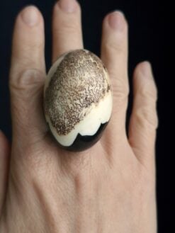 Alternative view of Vegan Ivory & Black Ring - Size 7