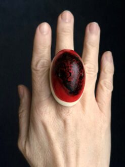 Alternative view of Vegan Ivory, Red & Black Ring - Size 7.5