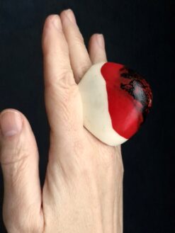 Vegan Ivory, Red & Black Ring - Size 7.5