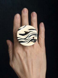 Alternative view of Vegan Ivory & Black Ring - Size 7.5