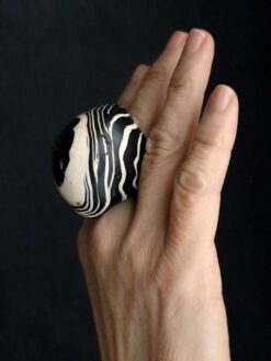 Vegan Ivory & Black Ring - Size 7.5