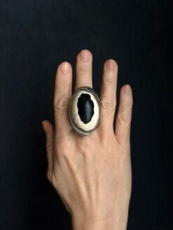 Alternative view of Vegan Ivory & Black Ring - Size 7.5