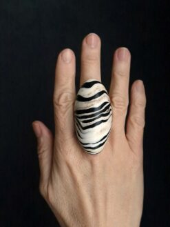 Alternative view of Vegan Ivory & Black Ring - Size 8