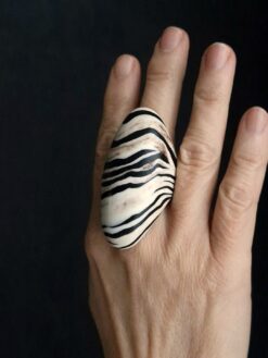 Vegan Ivory & Black Ring - Size 8