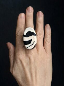 Alternative view of Vegan Ivory & Black Ring - Size 6.5
