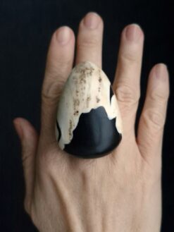 Alternative view of Vegan Ivory & Black Ring - Size 8.5