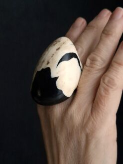 Vegan Ivory & Black Ring - Size 8.5