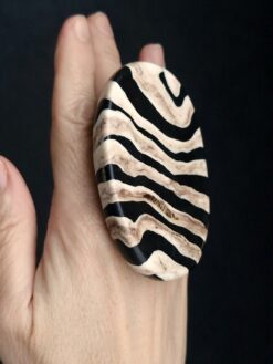 Vegan Ivory & Black Ring - Size 8.5