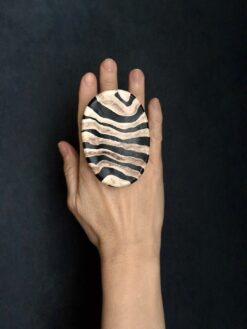 Alternative view of Vegan Ivory & Black Ring - Size 8.5