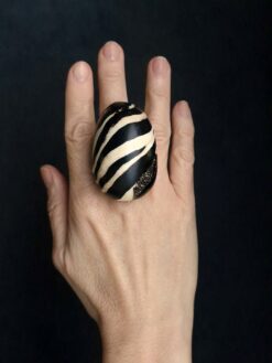 Alternative view of Vegan Ivory & Black Ring - Size 7.5