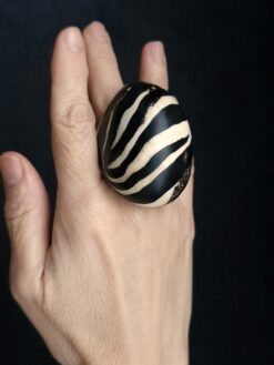 Vegan Ivory & Black Ring - Size 7.5