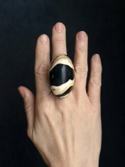Alternative view of Vegan Ivory & Black Ring - Size 7