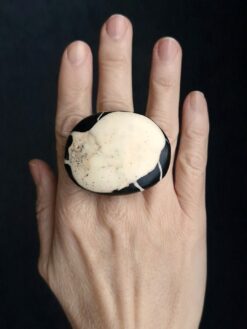 Vegan Ivory & Black Ring - Size 6.5