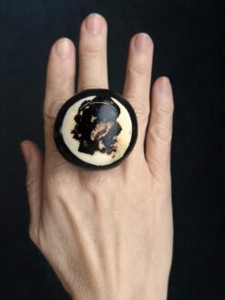 Alternative view of Vegan Ivory & Black Ring - Size 8