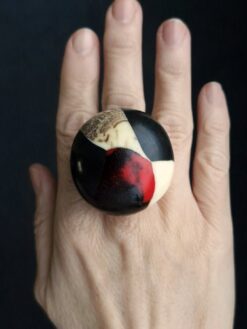 Vegan Ivory, Red & Black Ring - Size 7