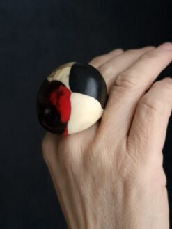 Alternative view of Vegan Ivory, Red & Black Ring - Size 7