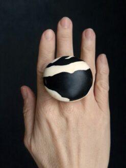 Alternative view of Vegan Ivory & Black Ring - Size 7.5