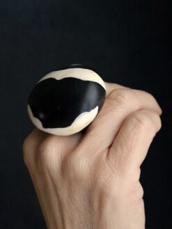 Vegan Ivory & Black Ring - Size 7.5