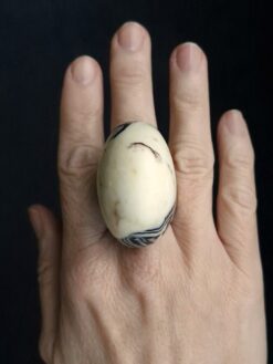 Alternative view of Vegan Ivory & Black Ring - Size 7