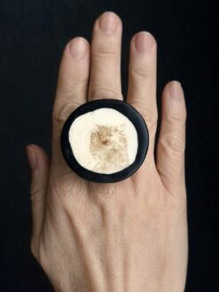 Vegan Ivory & Black Ring - Size 8
