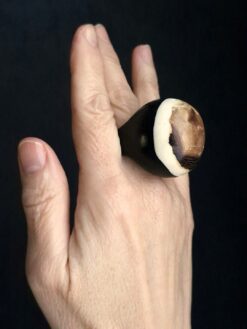 Vegan Ivory & Black Ring - Size 7.5