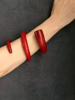 Red Double Wrap Snake Cuff - Size L
