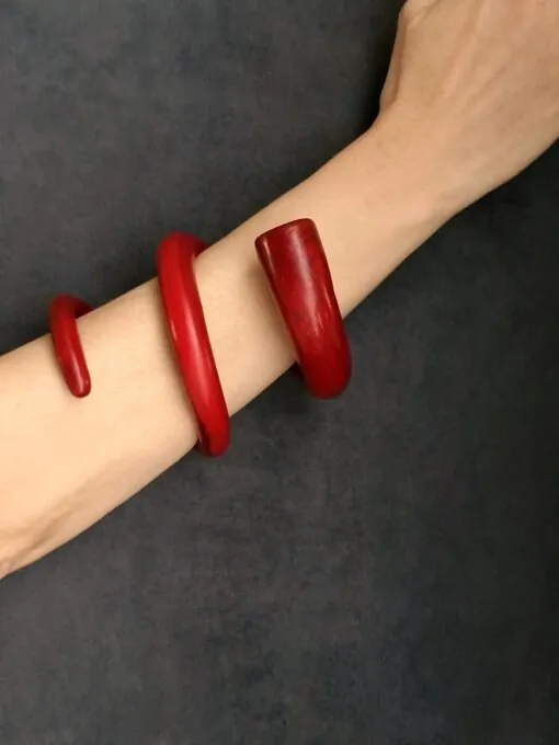 Red Double Wrap Snake Cuff - Size L