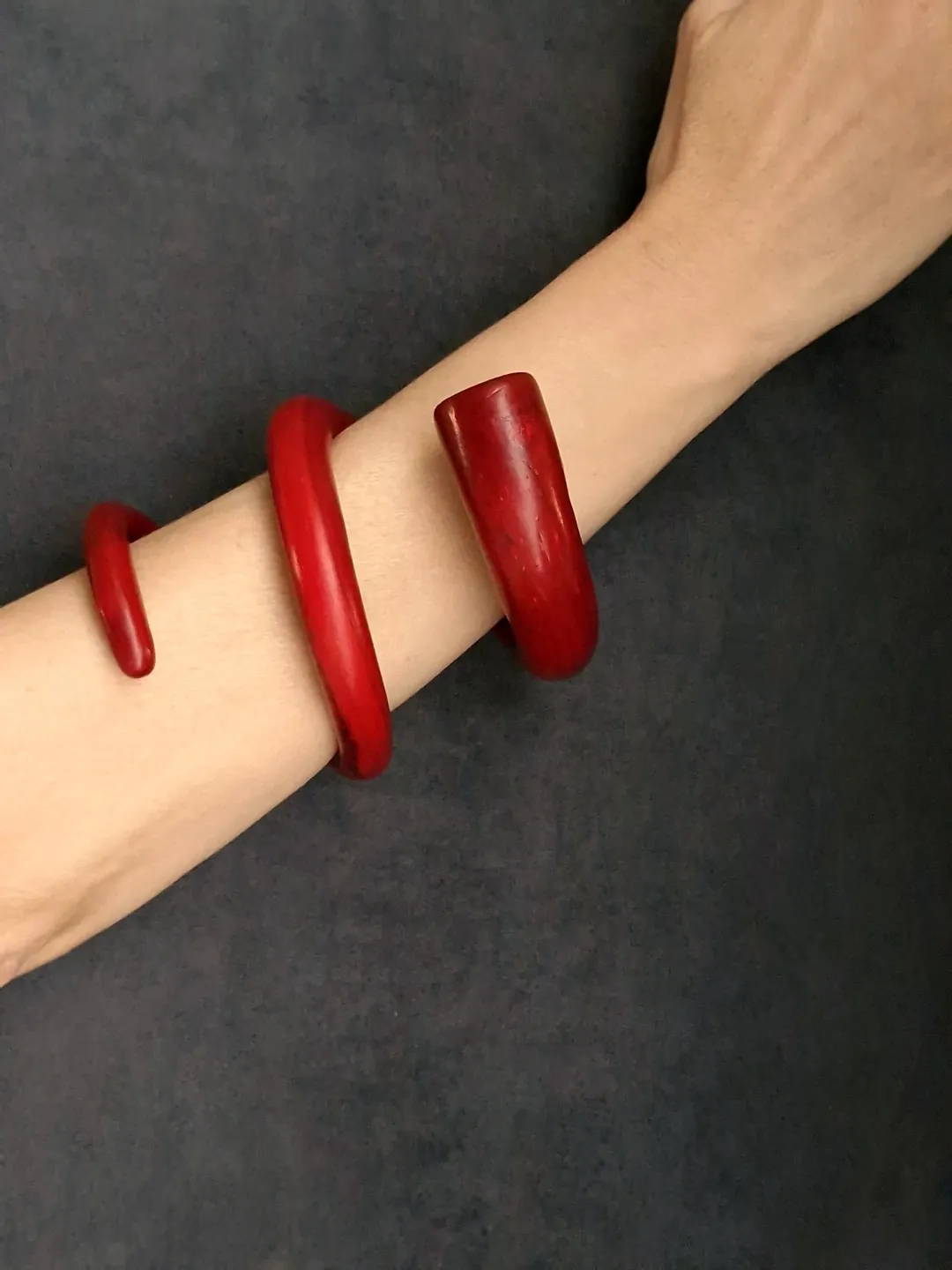 Red Double Wrap Snake Cuff - Size L