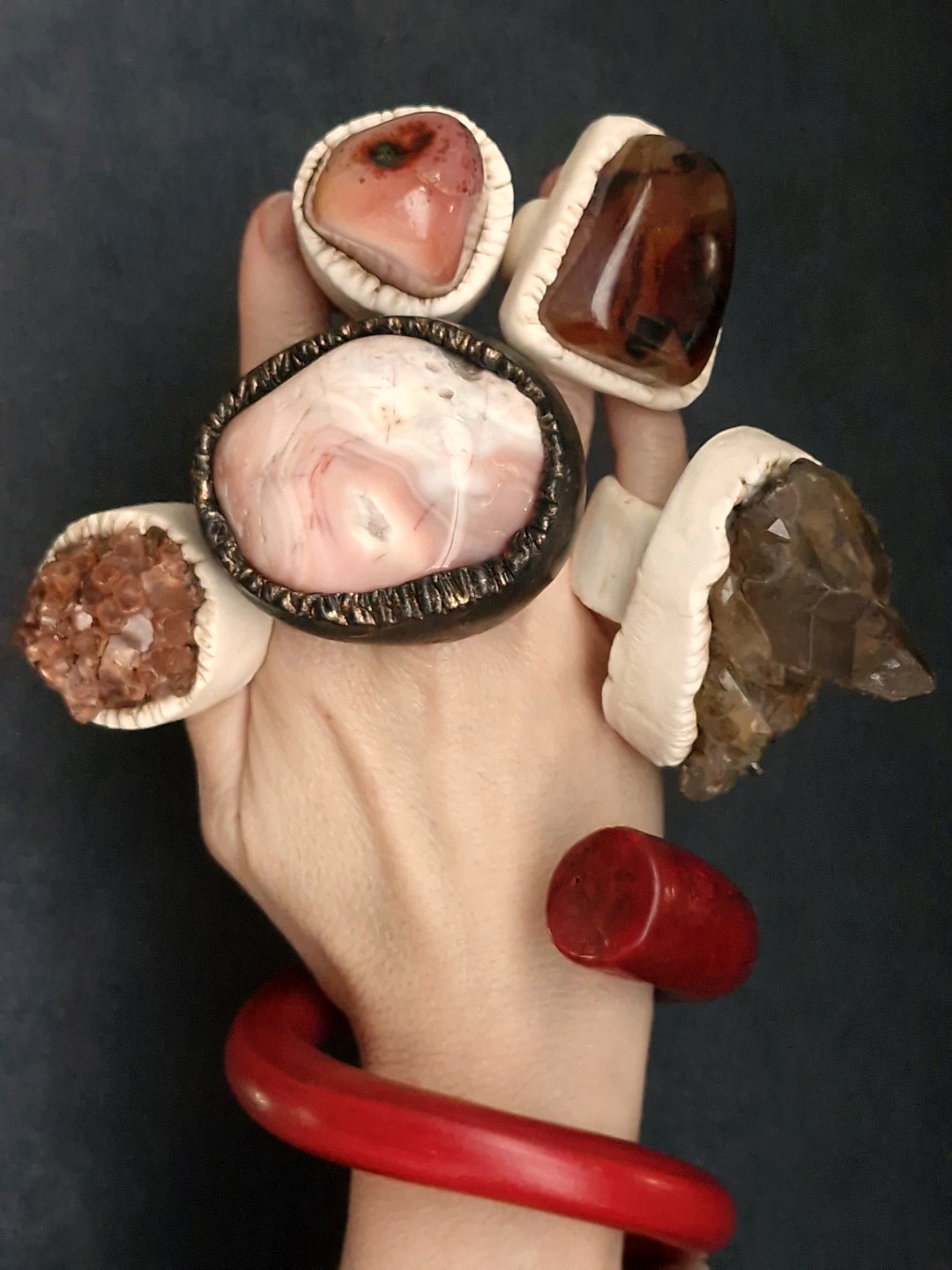 Red Double Wrap Snake Cuff - Size L - Image 4